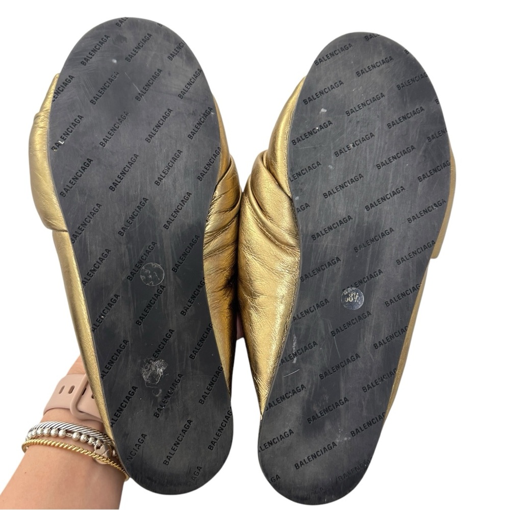 Balenciaga Drapy Gold Leather Slip‎ On Slide Sandals - Picture 8 of 9